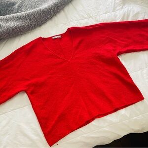 Zara Bold Red V-Neck Sweater